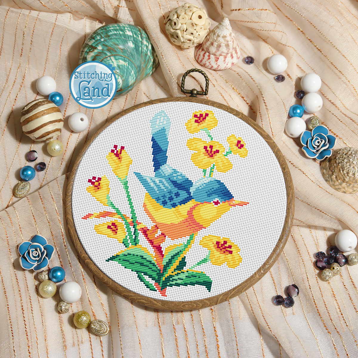 Bird Flowers Cross Stitch Pattern