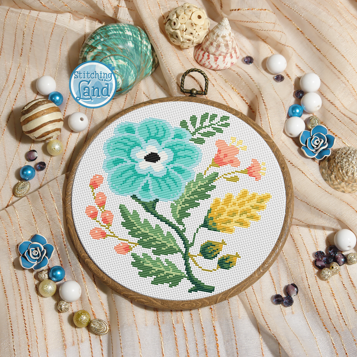 Blue Flower Cross Stitch Pattern