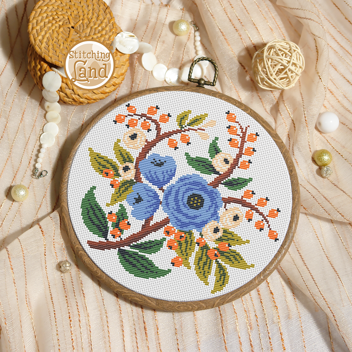 Blue Flowers Cross Stitch Pattern