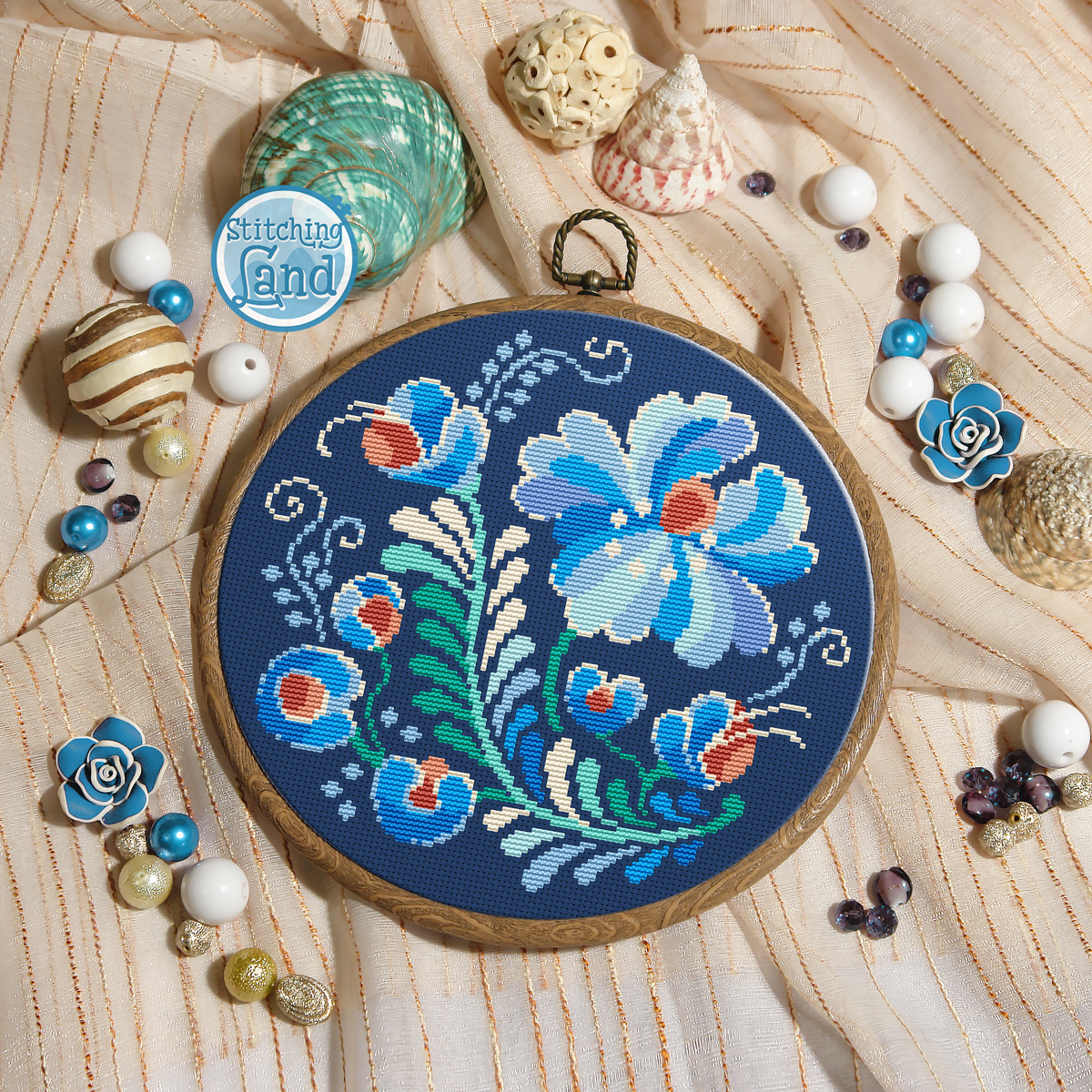 Blue Rosemaling Cross Stitch Pattern