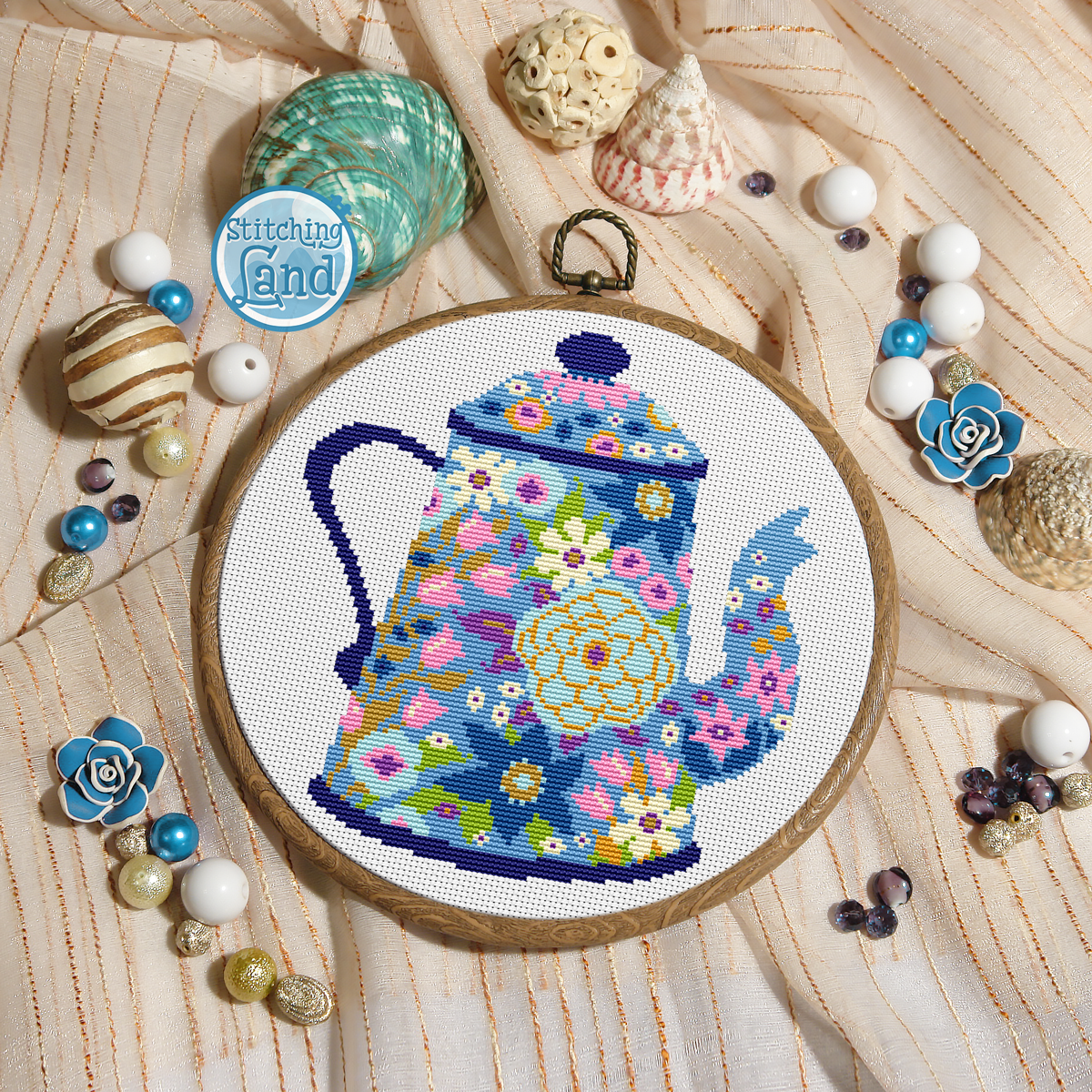 Blue Teapot Cross Stitch Pattern