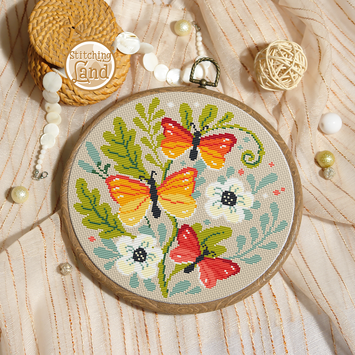 Butterfly Flowers Cross Stitch Pattern