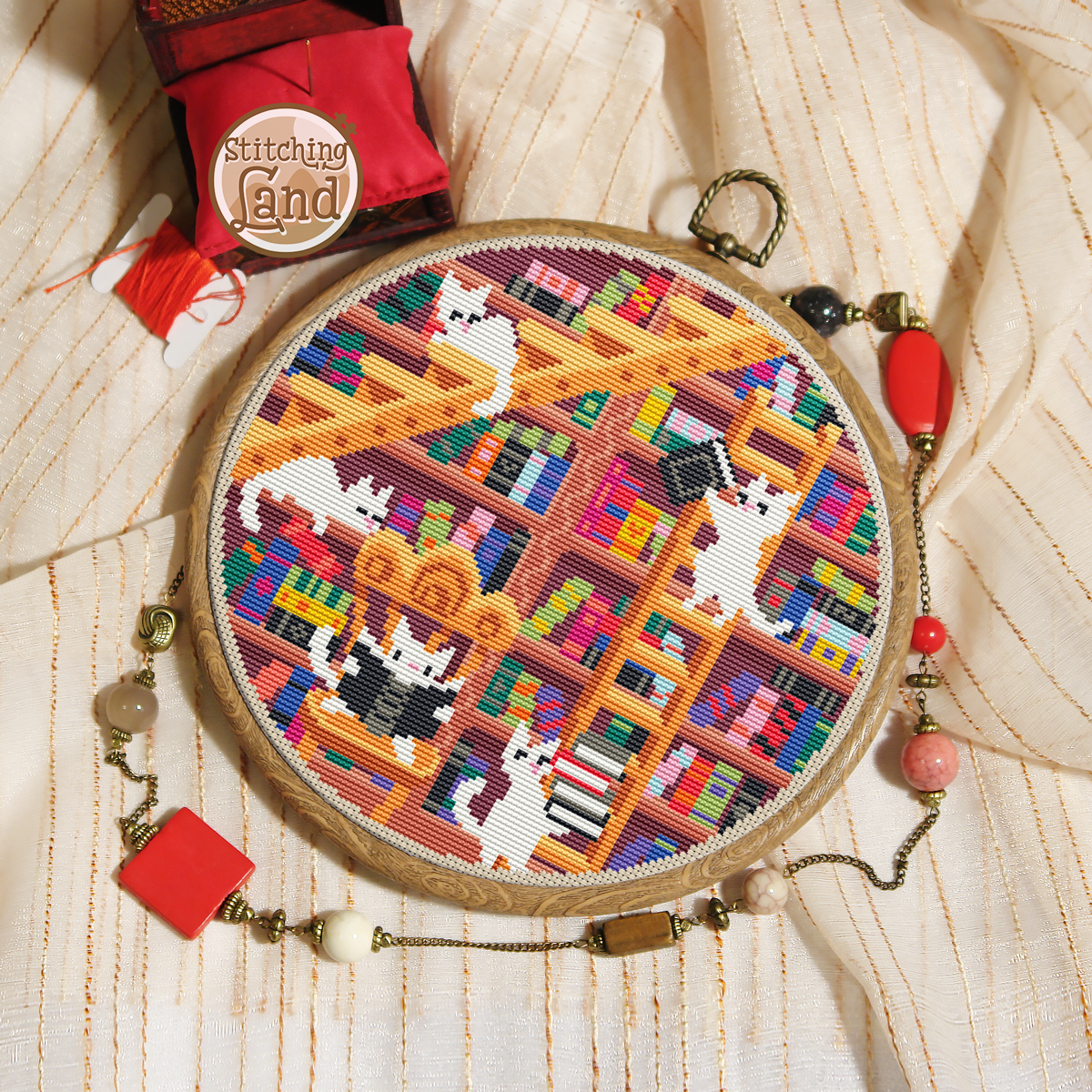 Cat Library Cross Stitch Pattern