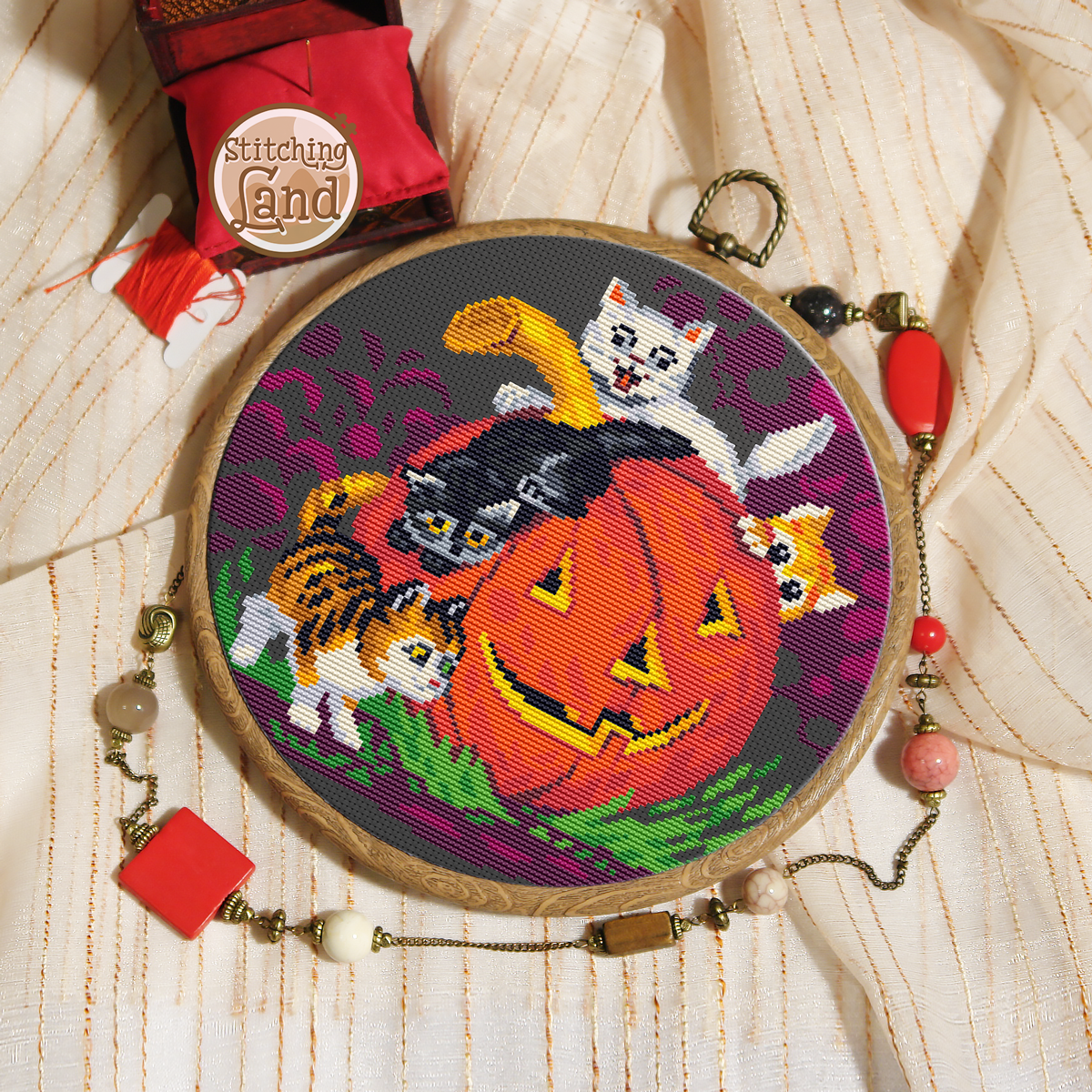 Cats Pumpkin Cross Stitch Pattern