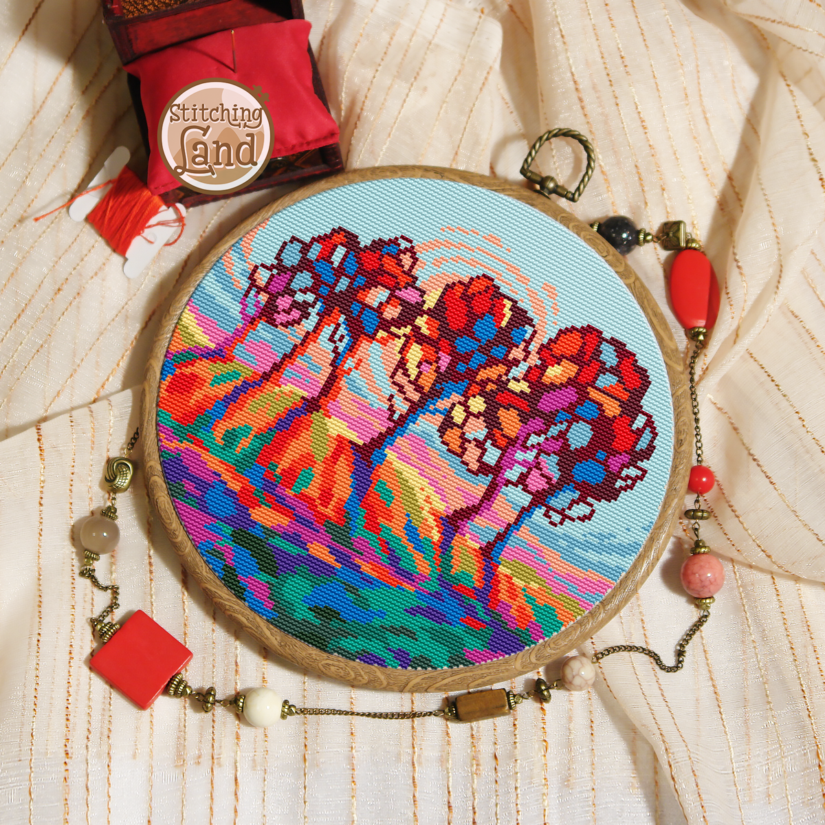 Colorful Trees Cross Stitch Pattern