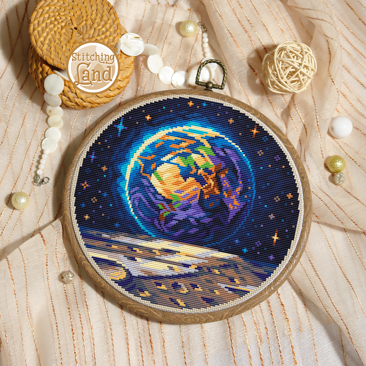 Earth & Moon Cross Stitch Pattern