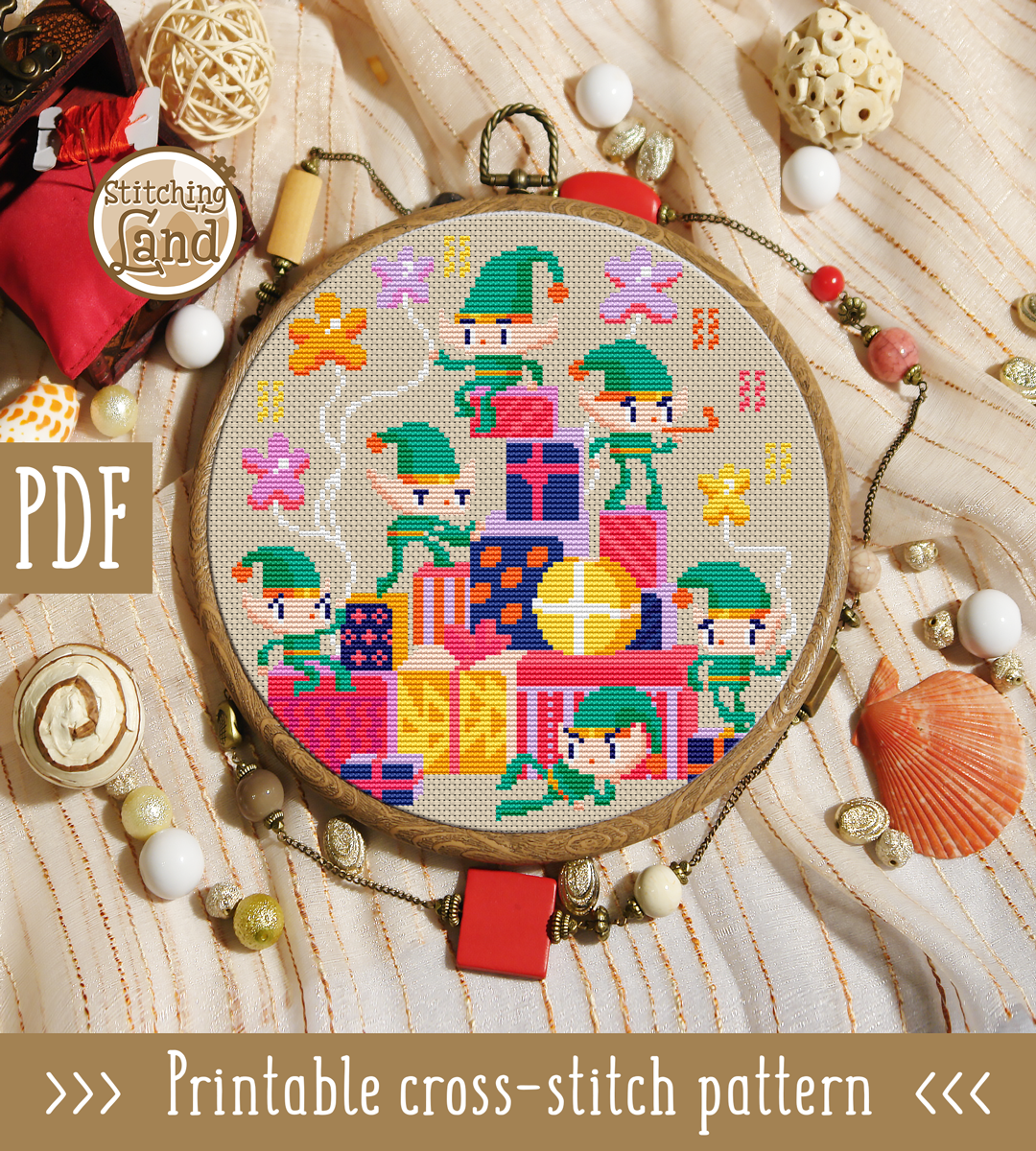 Elves Gifts Cross Stitch Pattern