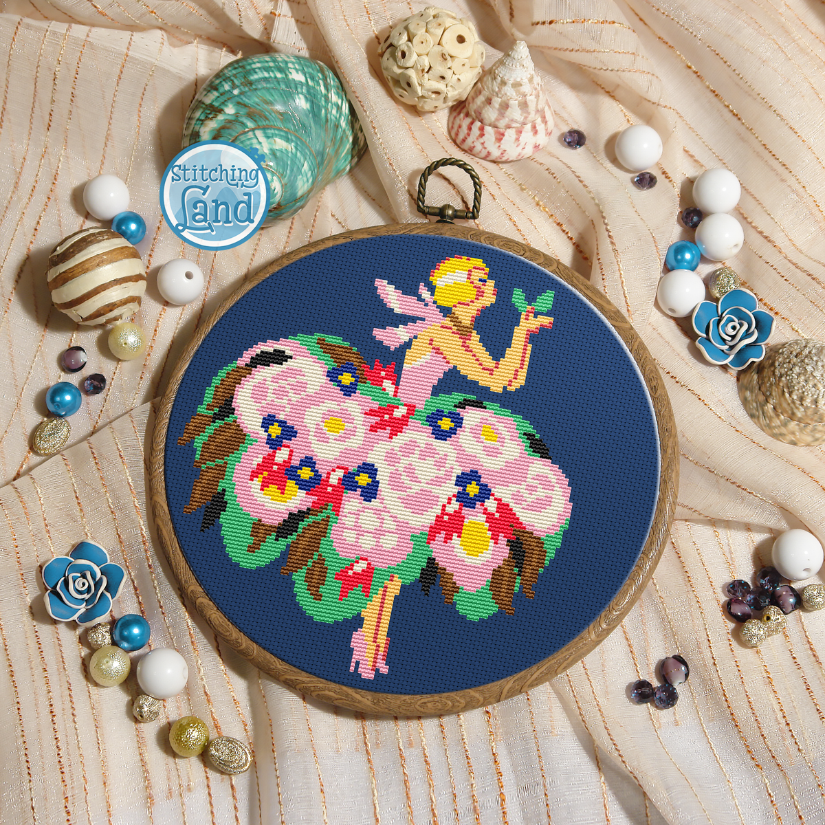 Floral Girl Cross Stitch Pattern