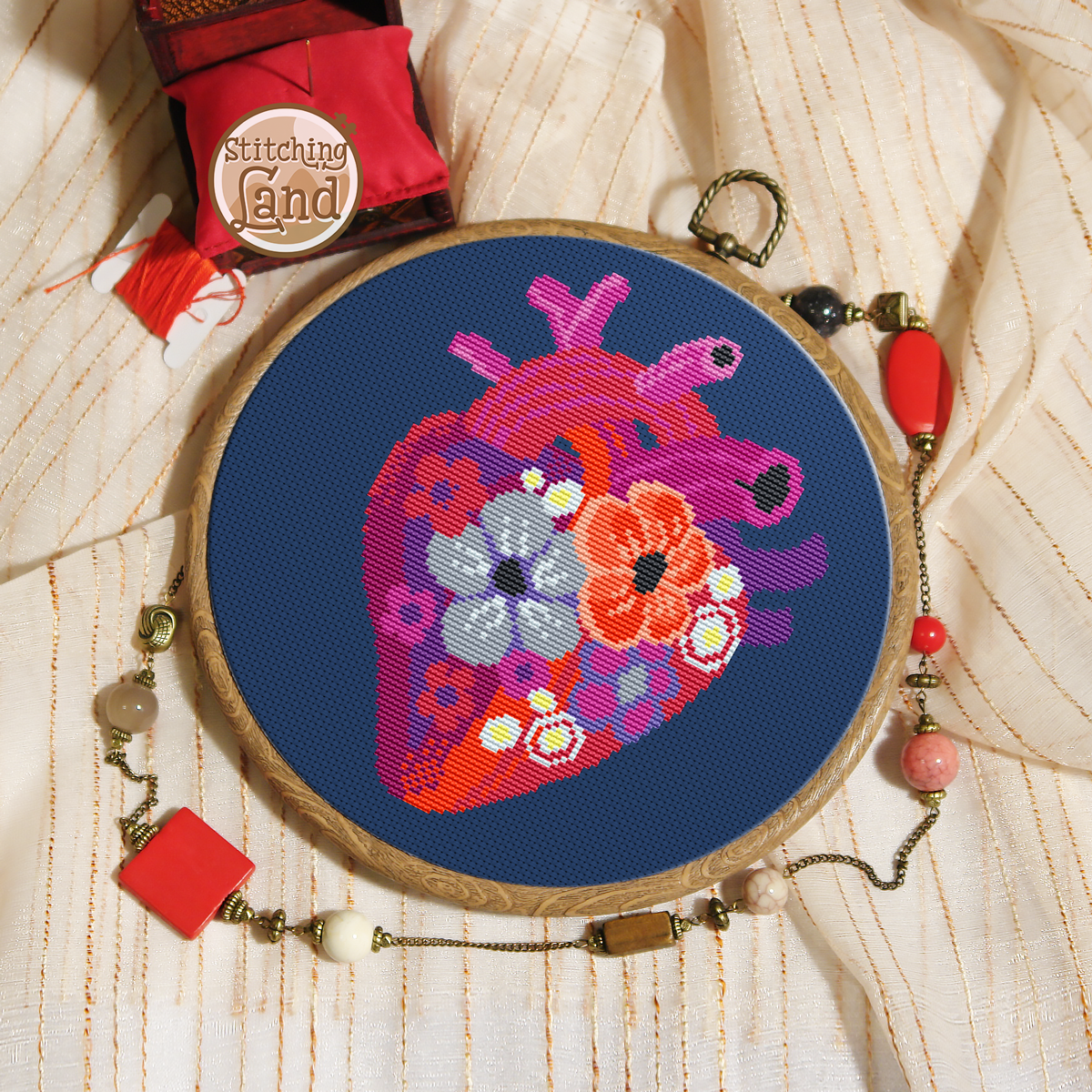 Flower Heart Cross Stitch Pattern