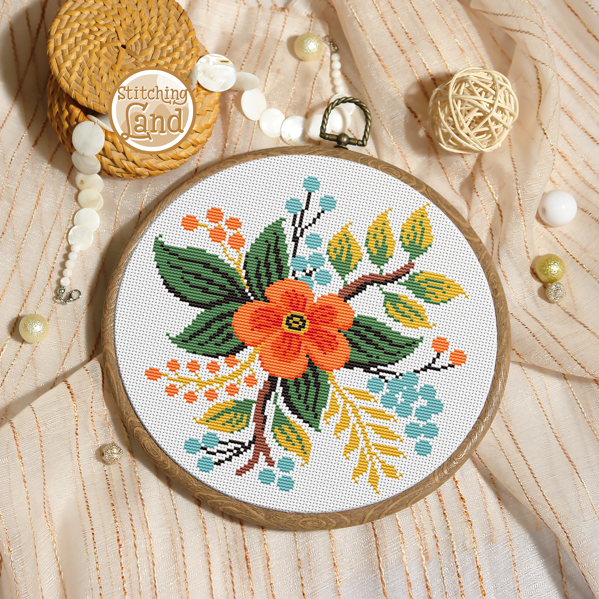 Orange Flower Cross Stitch Pattern