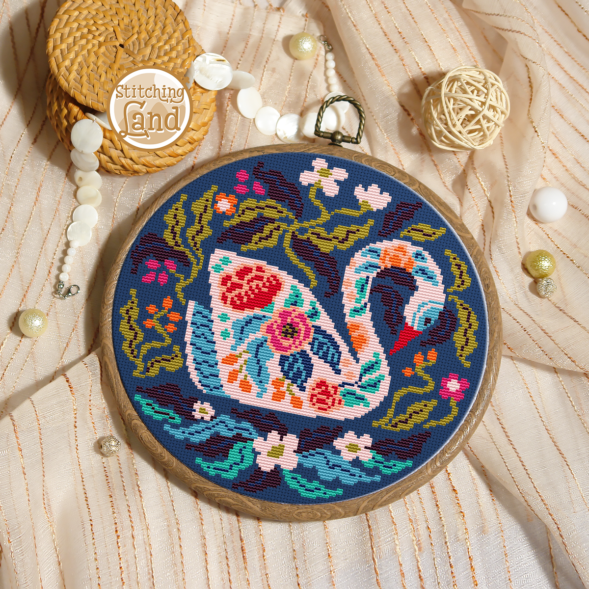 Flower Swan Cross Stitch Pattern