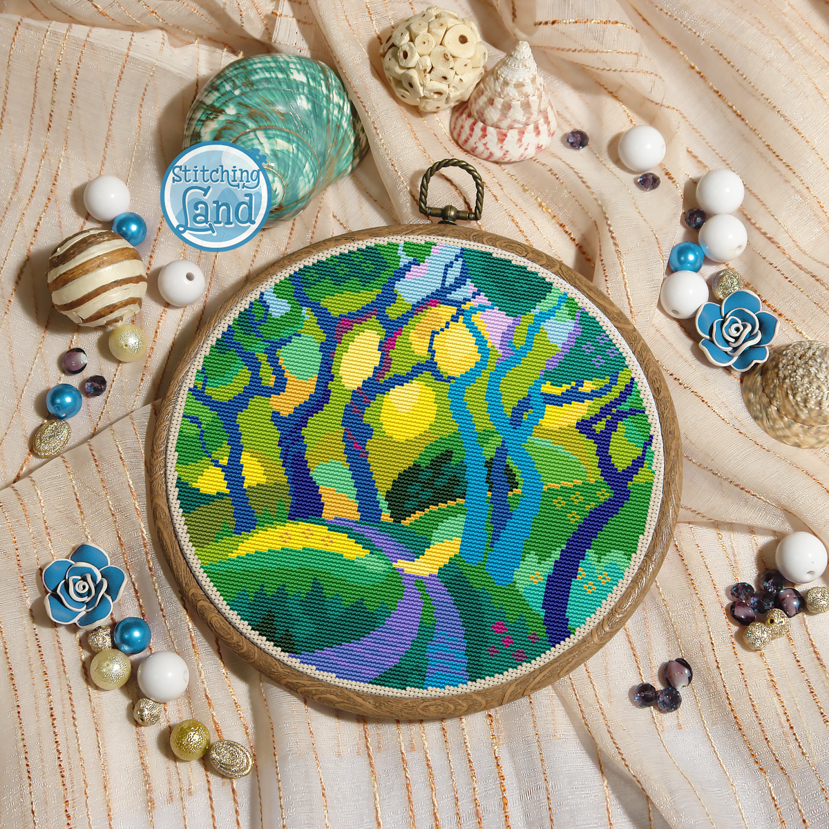 Green Forest Cross Stitch Pattern
