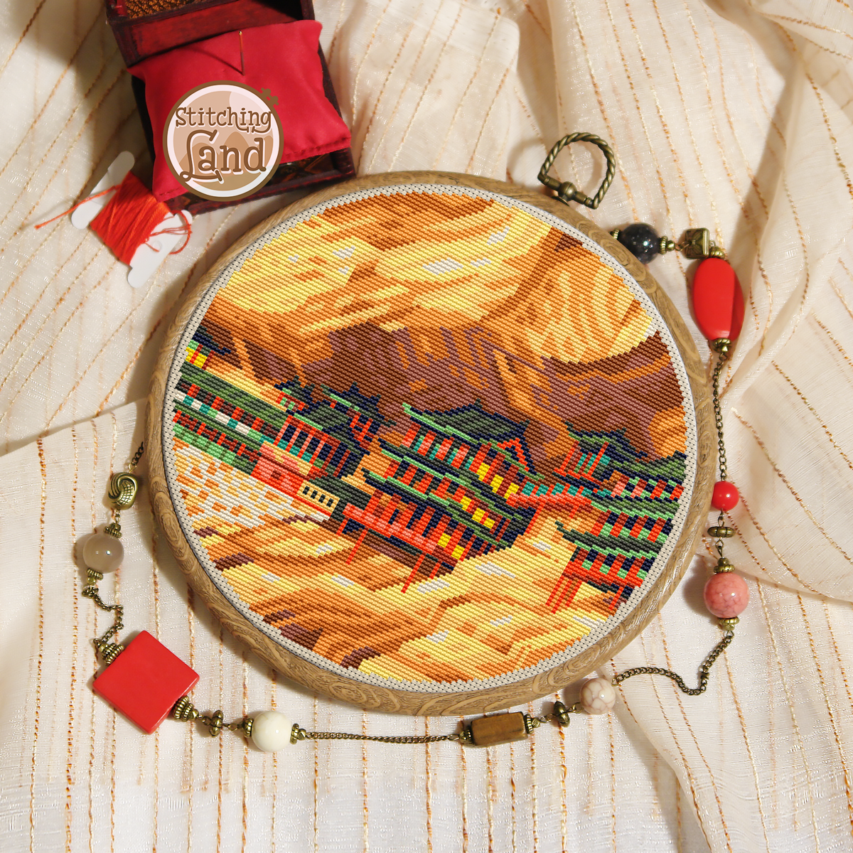 Hanging Temple Cross Stitch Pattern