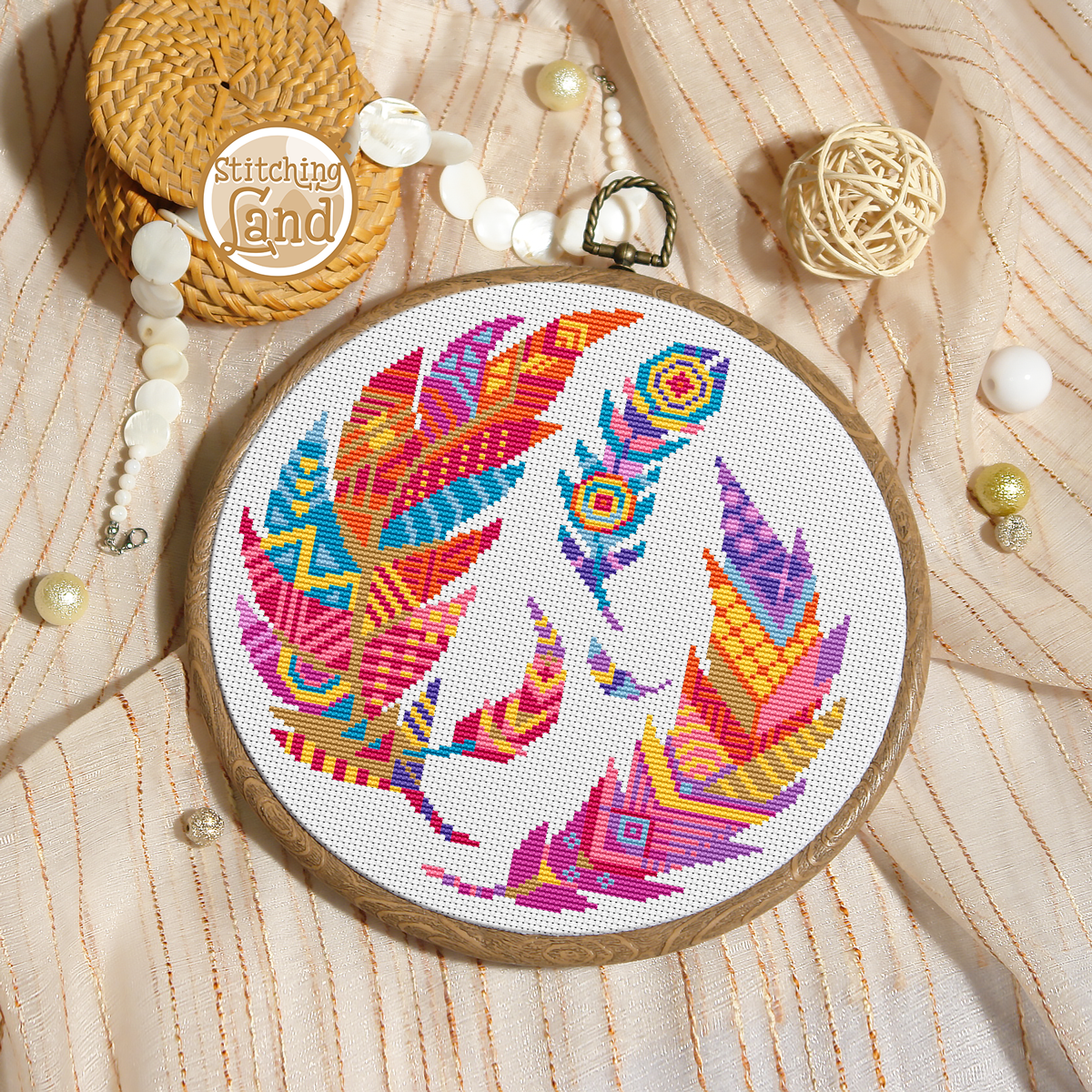 Feathers Mandala Cross Stitch Pattern