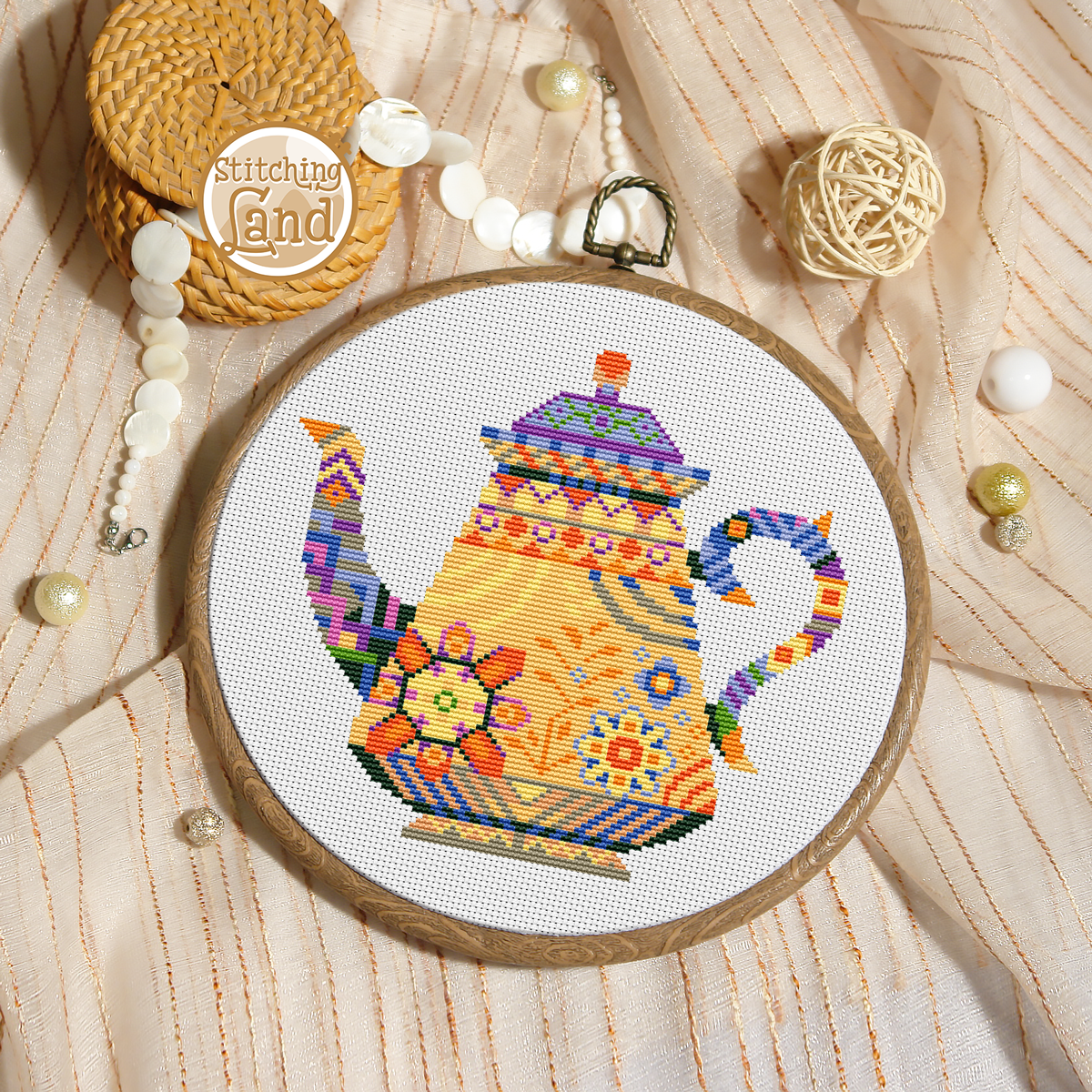 Flower Teapot Mandala Cross Stitch Pattern