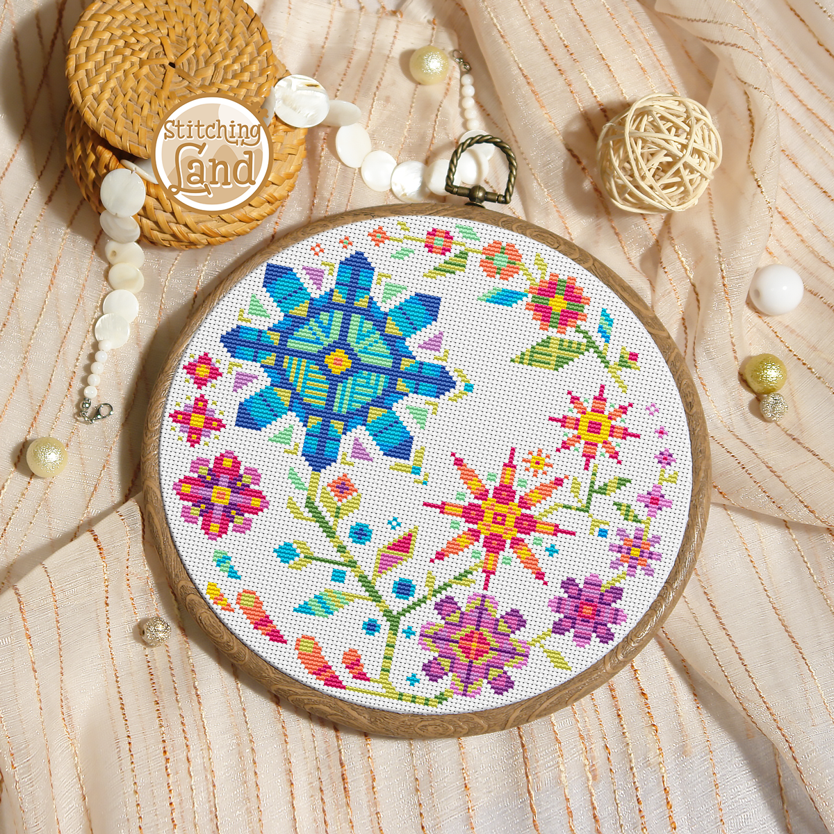 Flowers Mandala Cross Stitch Pattern
