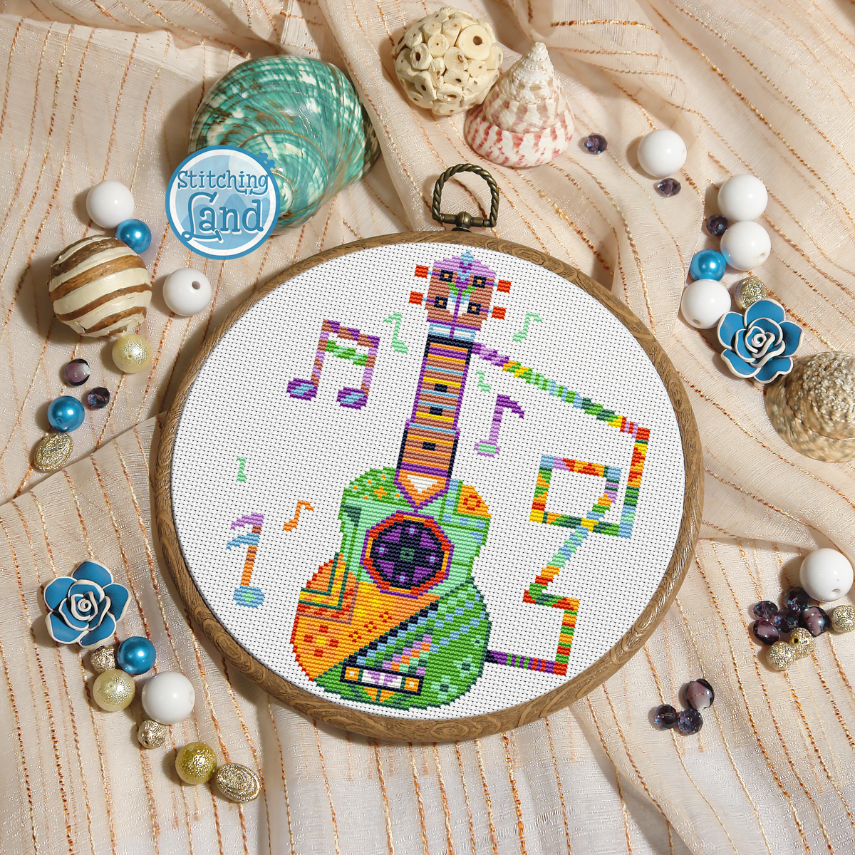 Ukulele Mandala Cross Stitch Pattern