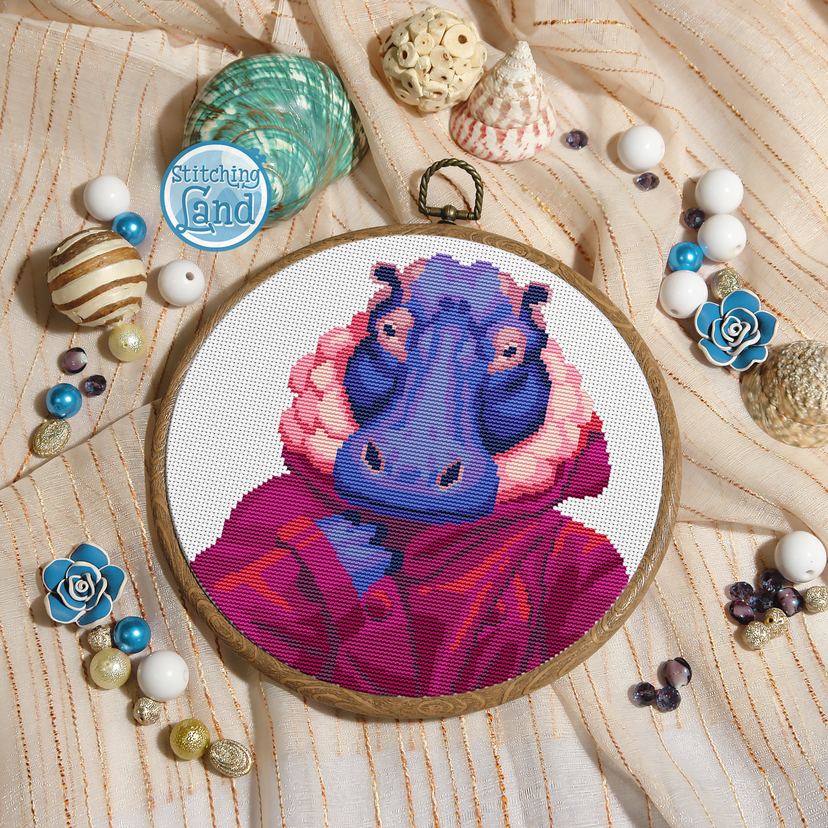 Mrs. Hippo Cross Stitch Pattern