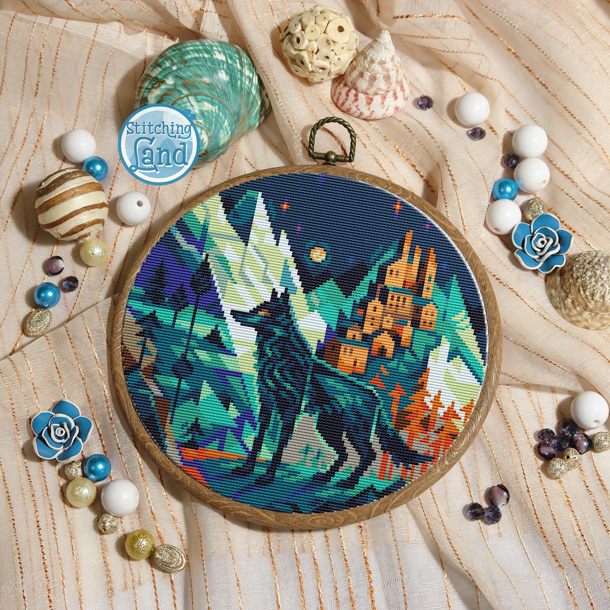 Night Wolf Cross Stitch Pattern