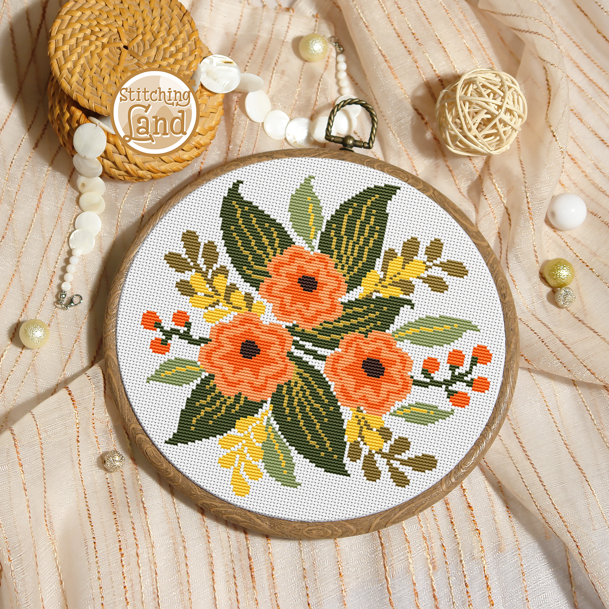Orange Flowers II Cross Stitch Pattern