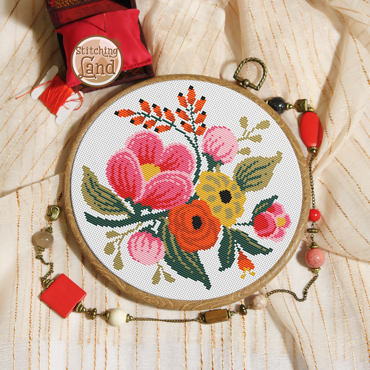 Pink Flowers Cross Stitch Pattern