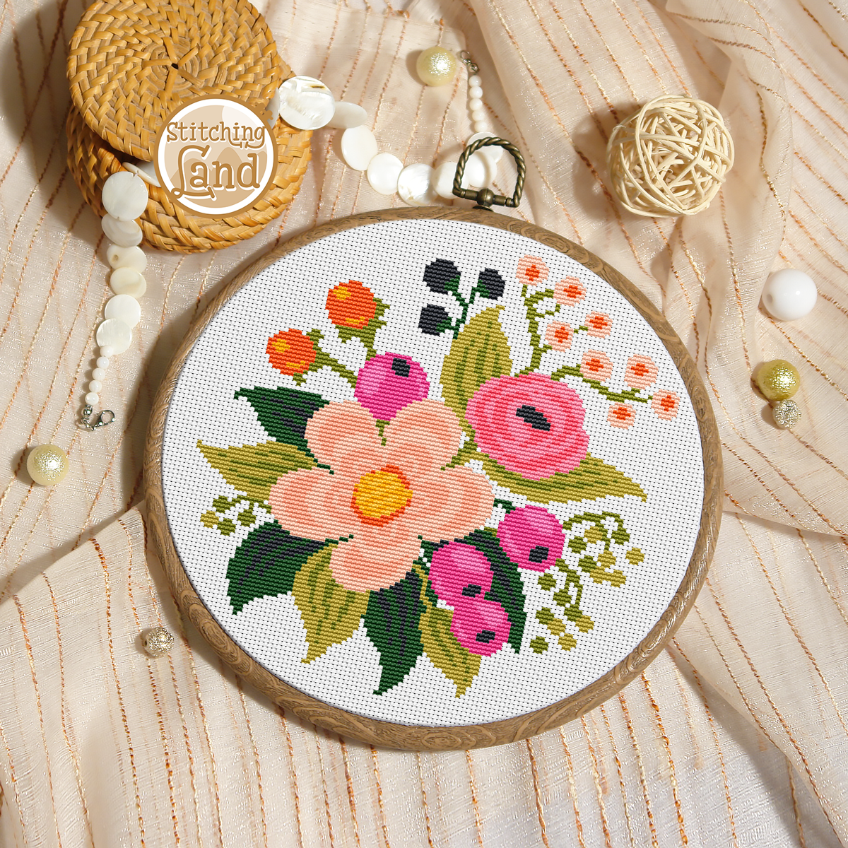 Pink Flowers II Cross Stitch Pattern