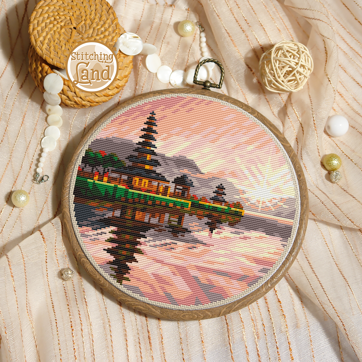Pura Ulun Danu Bratan Cross Stitch Pattern