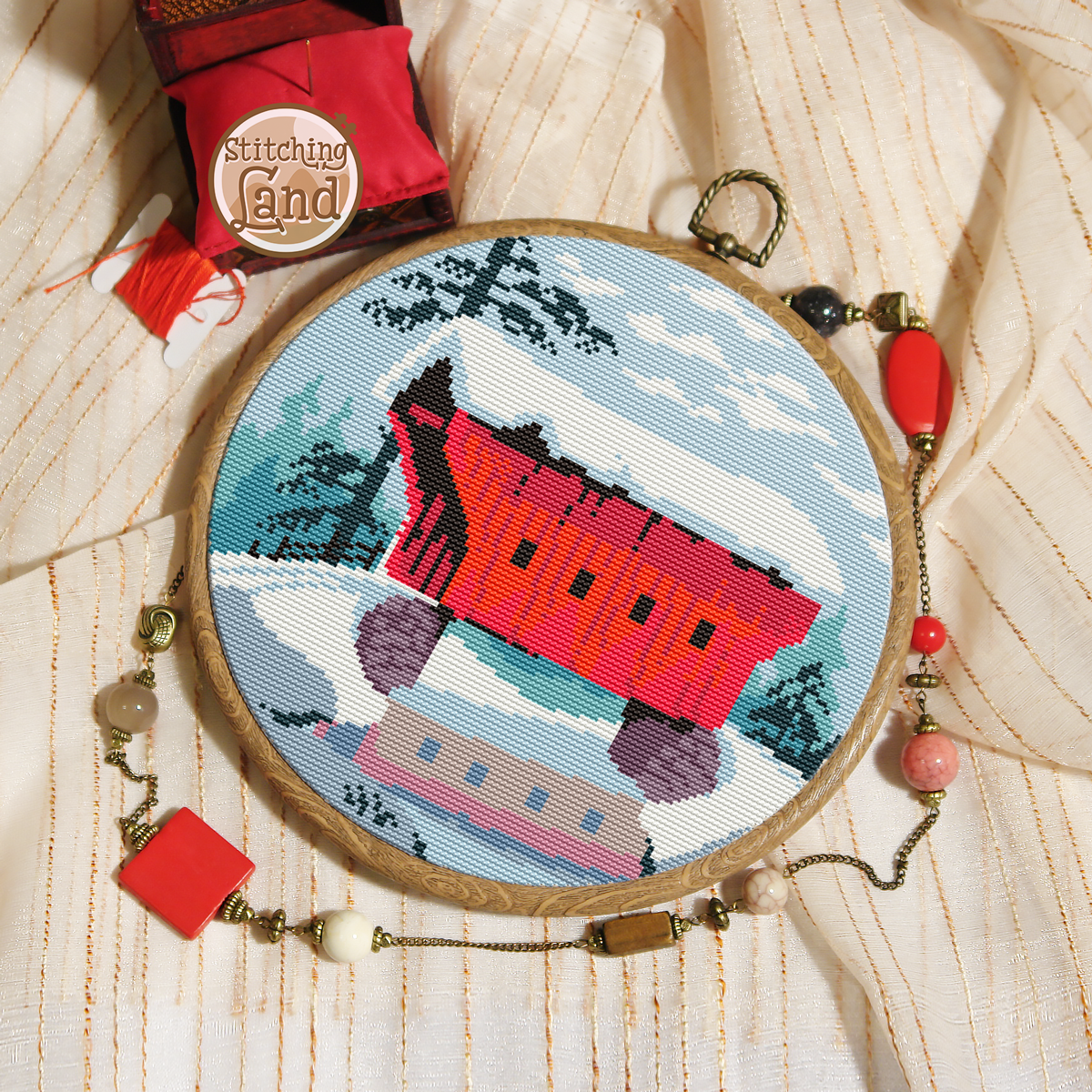 Red Bridge Cross Stitch Pattern