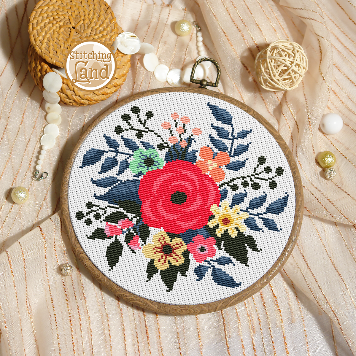 Red Flowers III Cross Stitch Pattern