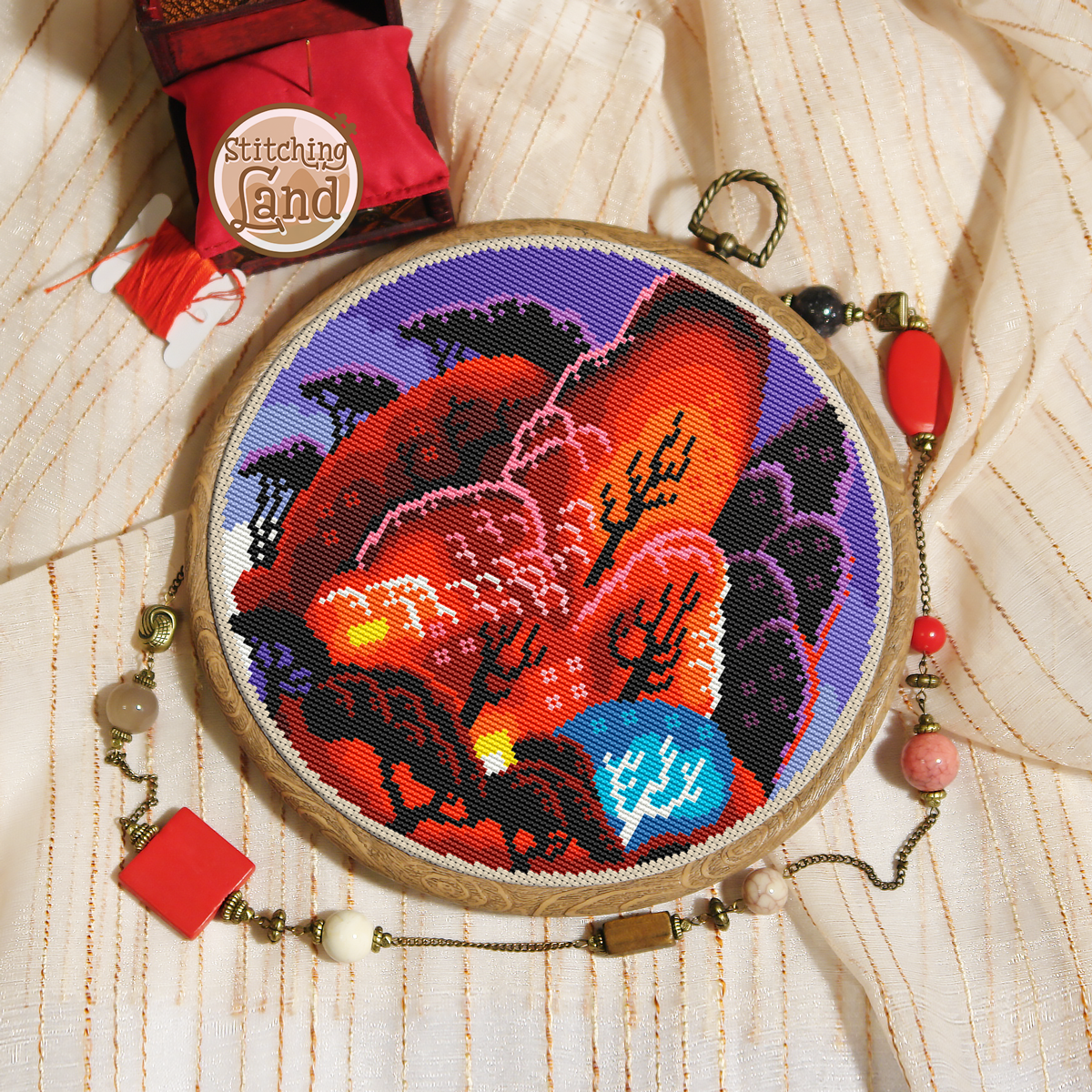 Red Forest Cross Stitch Pattern