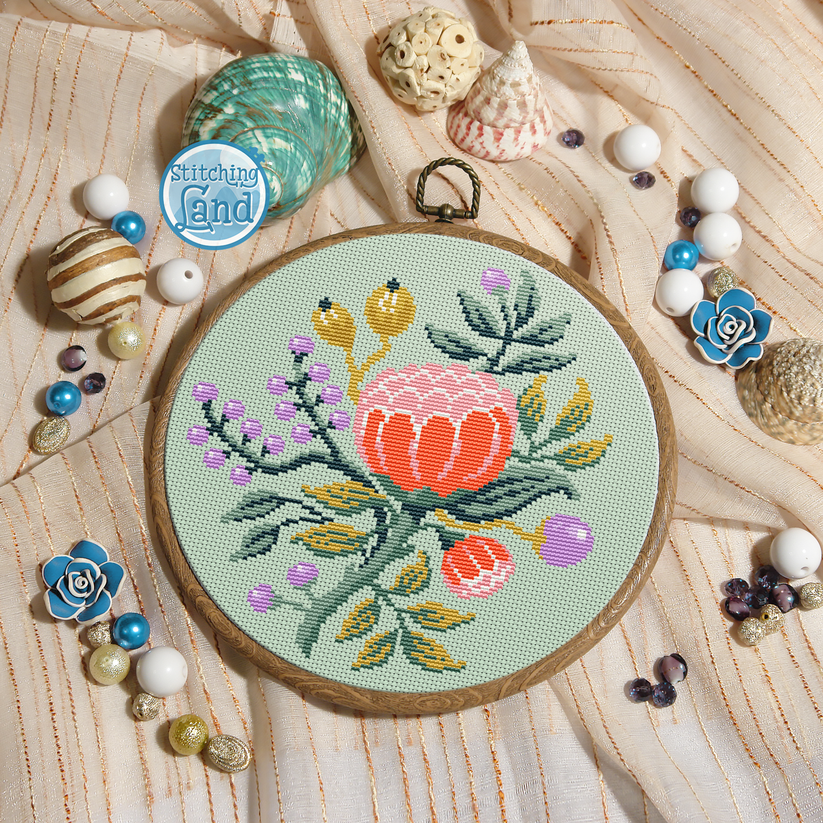 Red Lotus Cross Stitch Pattern