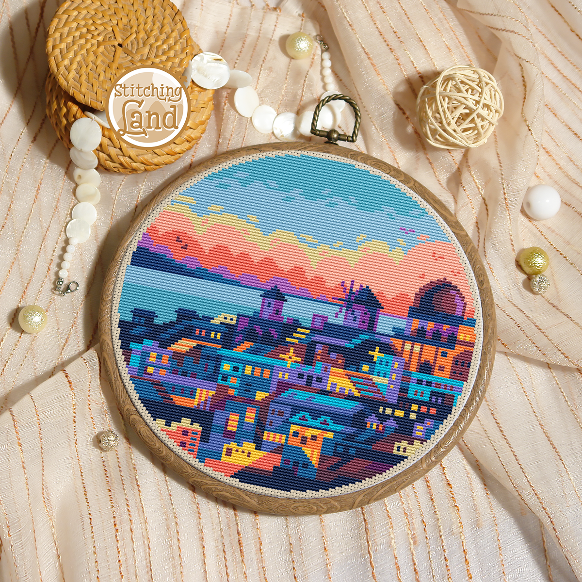Santorini Cross Stitch Pattern