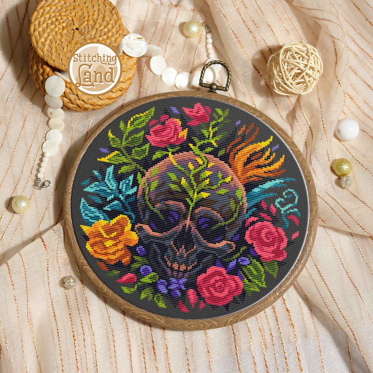 Scull & Flowers Cross Stitch Pattern