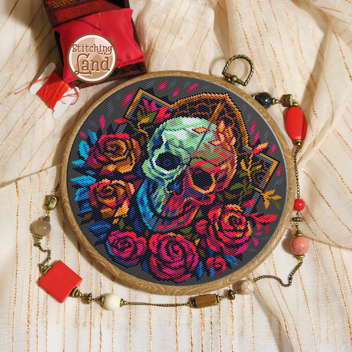 Scull & Roses Cross Stitch Pattern