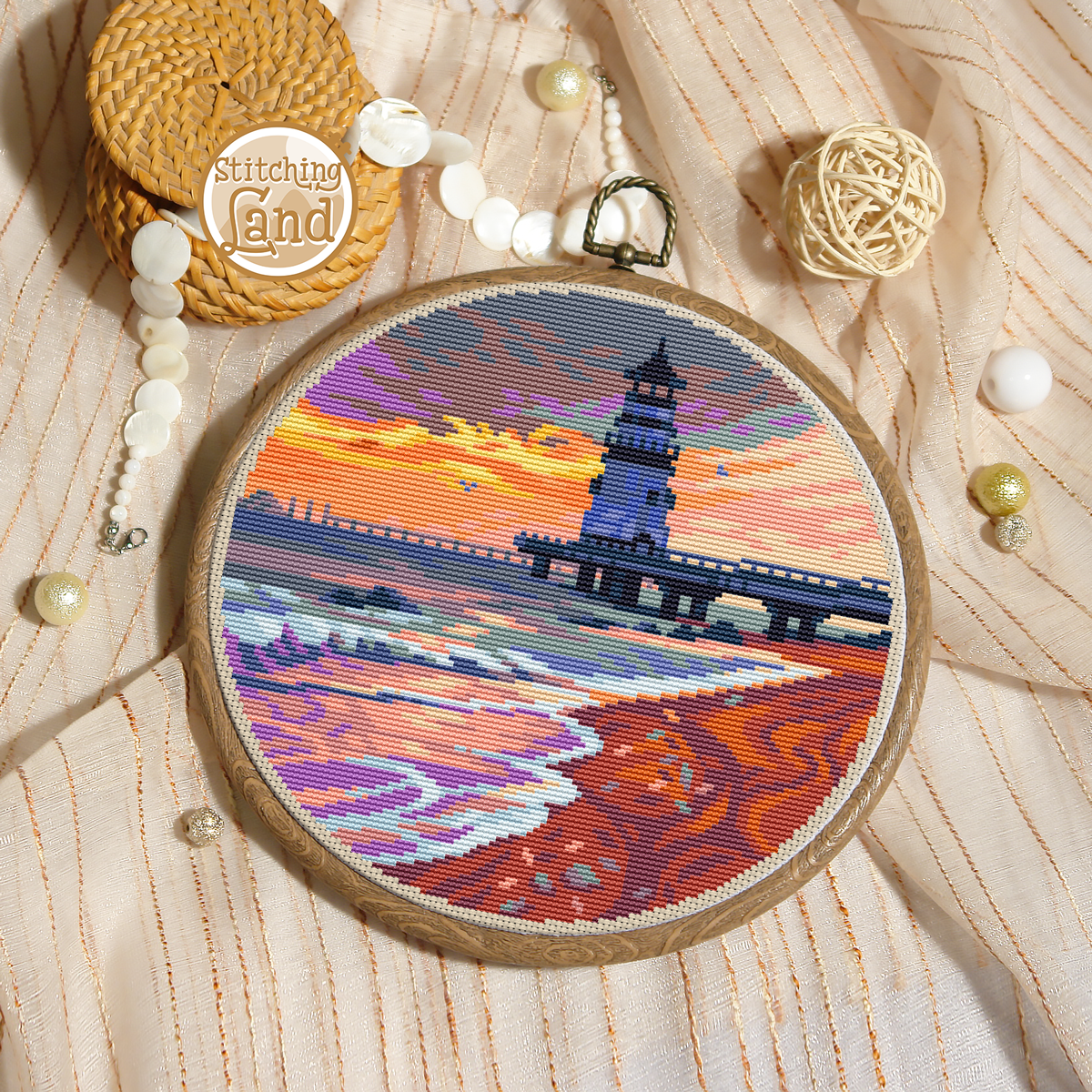 Sunset Lighthouse Cross Stitch Pattern