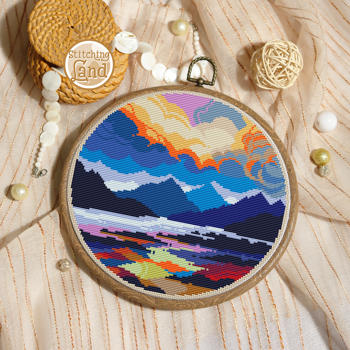 Sunset Mountains Cross Stitch Pattern