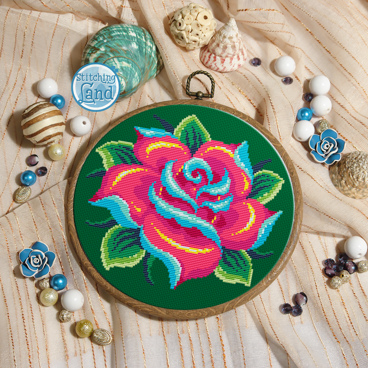 Magenta Rose Cross Stitch Pattern