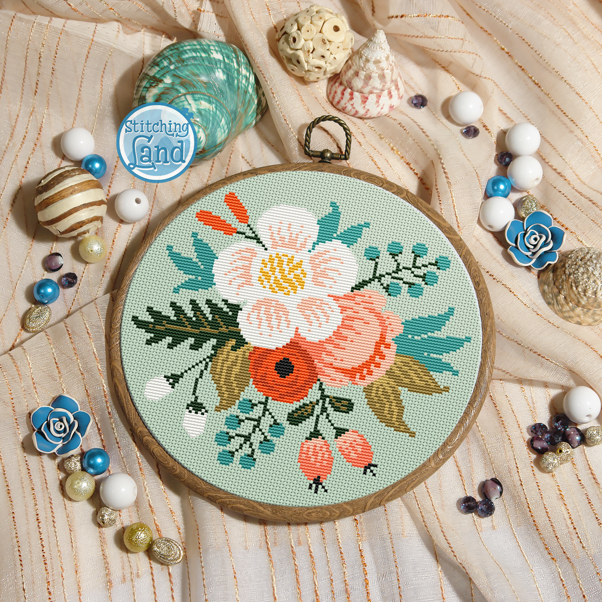 White Flower Cross Stitch Pattern