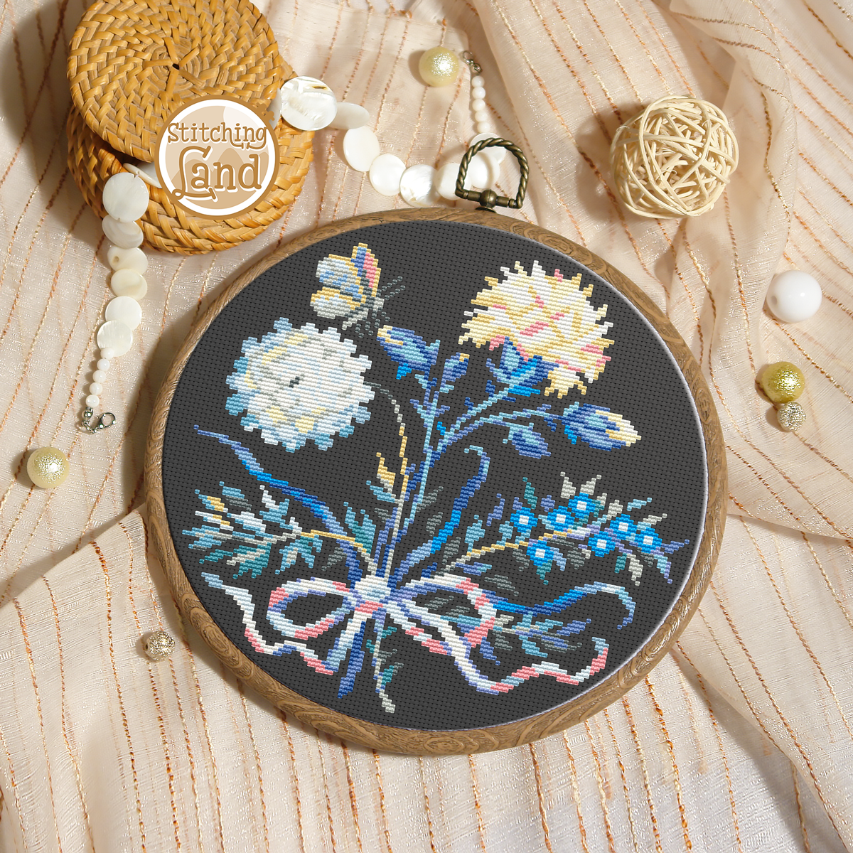 White Flowers Bouquet Cross Stitch Pattern