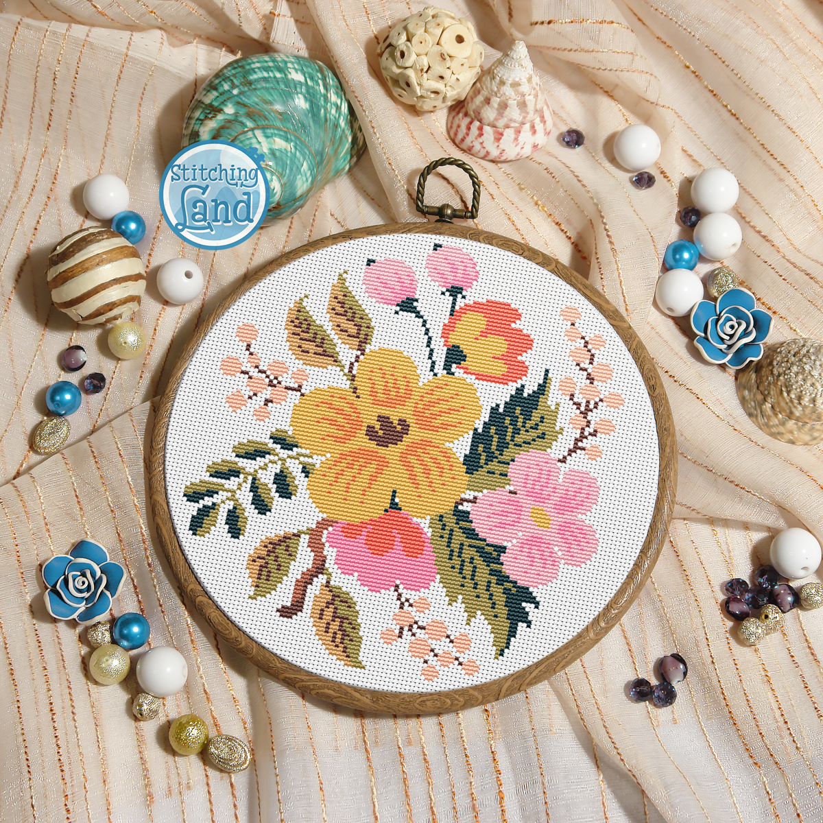 Yellow Orange Flowers Cross Stitch Pattern