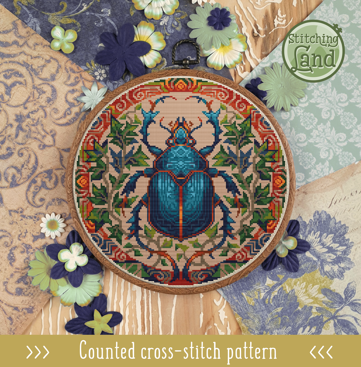 Art Nouveau Beetle Cross Stitch Pattern