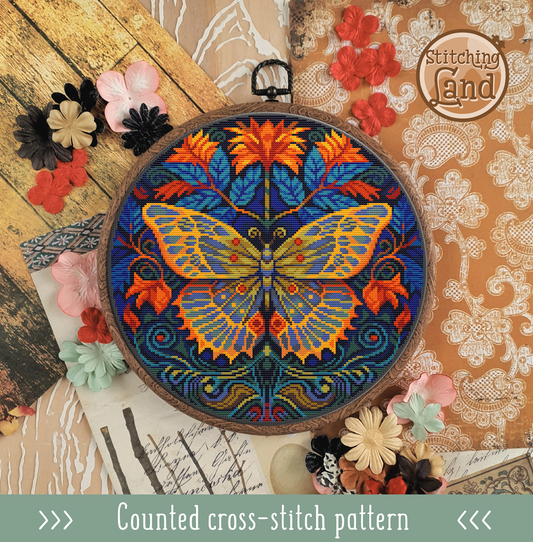 Art Nouveau Butterfly Cross Stitch Pattern