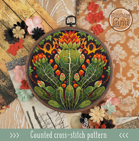 Art Nouveau Cactus Cross Stitch Pattern