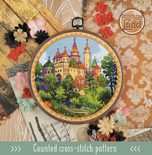 Art Nouveau Castle Cross Stitch Pattern