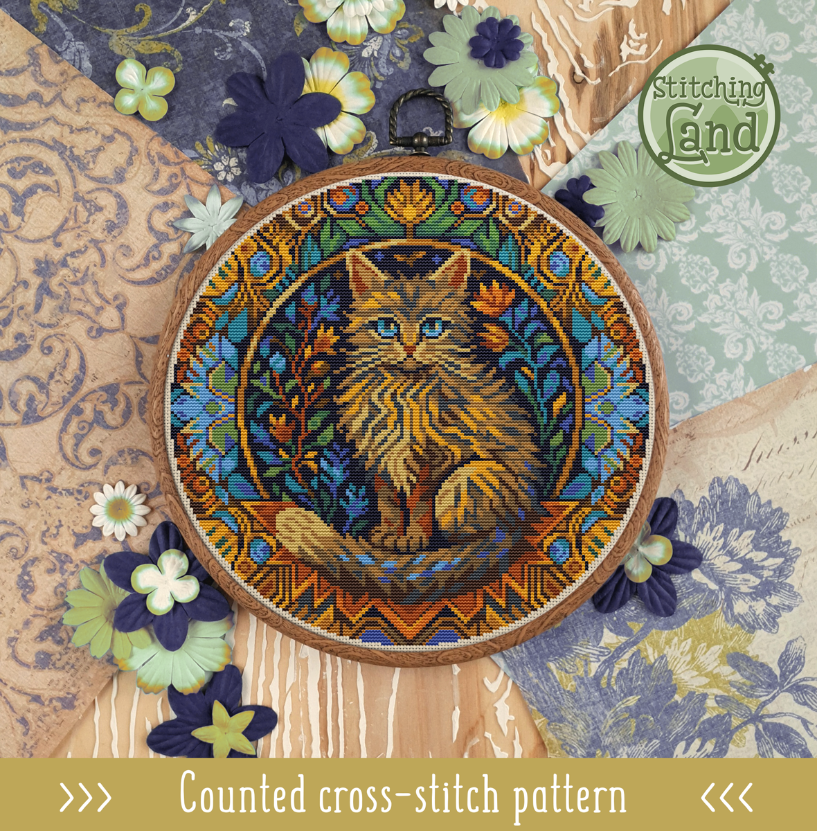 Art Nouveau Cat Cross Stitch Pattern