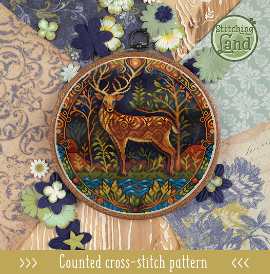 Art Nouveau Deer Cross Stitch Pattern