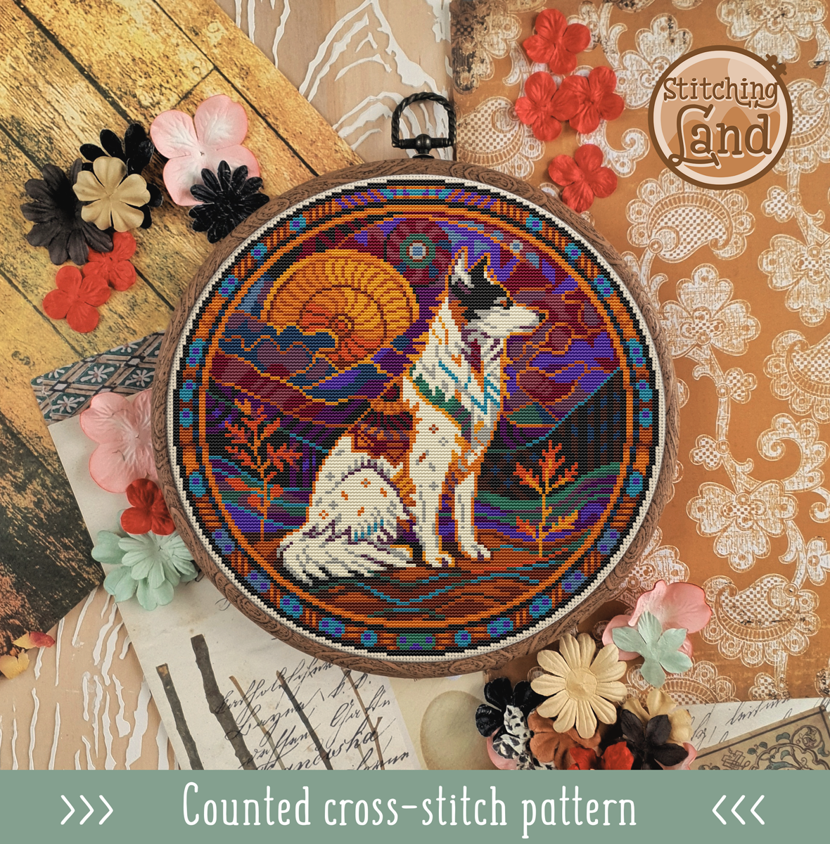 Art Nouveau Dog Cross Stitch Pattern