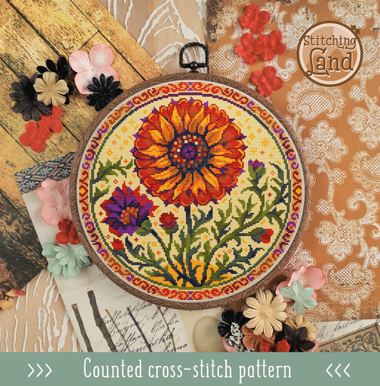 Art Nouveau Fire Flower Cross Stitch Pattern