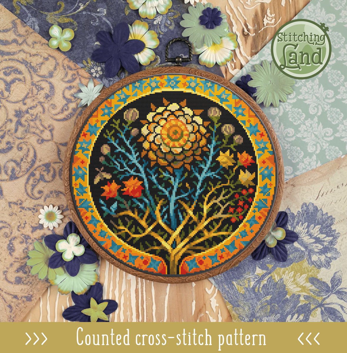 Art Nouveau Flowers Cross Stitch Pattern