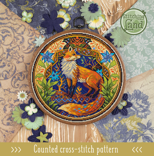 Art Nouveau Fox II Cross Stitch Pattern